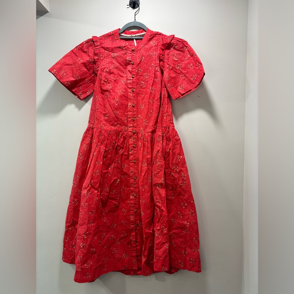 Free People Red Floral Midi Dress